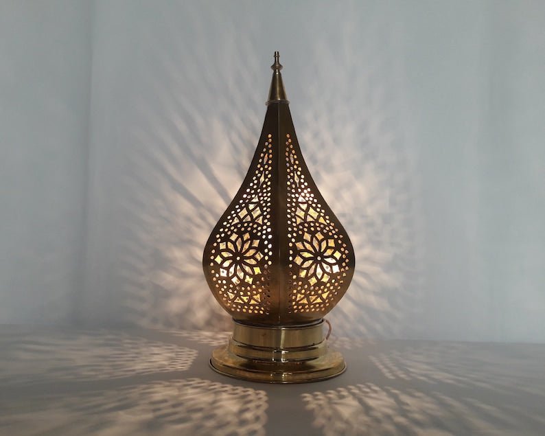 Moroccan Gold Bedside Table Lamp, Handmade Brass Copper Table Light Fixture Lamp in Marrakesh - Bedside Lamps - Moroccan Lights