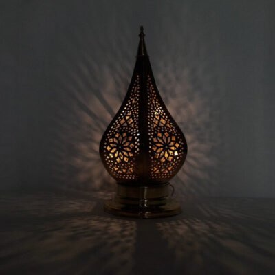 Moroccan Gold Bedside Table Lamp, Handmade Brass Copper Table Light Fixture Lamp in Marrakesh - Bedside Lamps - Moroccan Lights