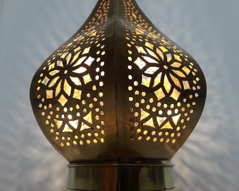 Moroccan Gold Bedside Table Lamp, Handmade Brass Copper Table Light Fixture Lamp in Marrakesh - Bedside Lamps - Moroccan Lights