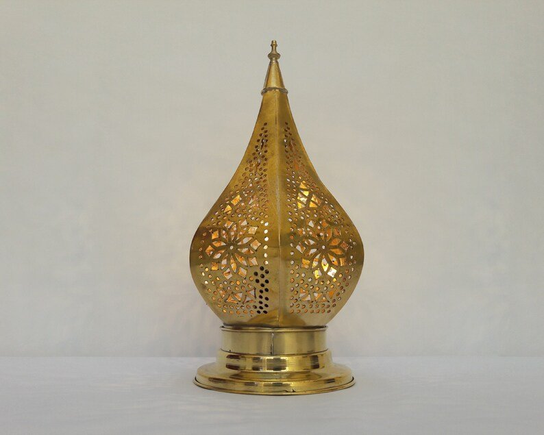 Moroccan Gold Bedside Table Lamp, Handmade Brass Copper Table Light Fixture Lamp in Marrakesh - Bedside Lamps - Moroccan Lights
