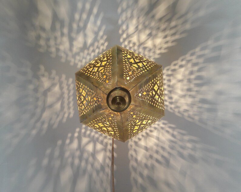 Moroccan Gold Bedside Table Lamp, Handmade Brass Copper Table Light Fixture Lamp in Marrakesh - Bedside Lamps - Moroccan Lights