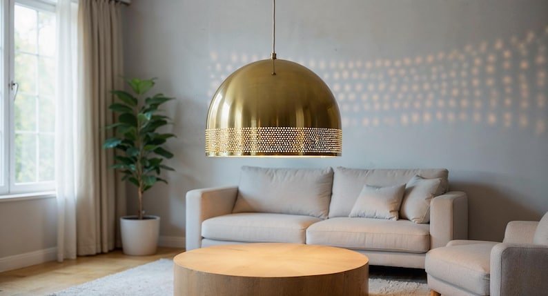 Handmade Brass Dome Pendant Light: Moroccan Minimalist Ceiling Lamp Handmade Brass Dome Pendant Light: Moroccan Minimalist Ceiling Lamp