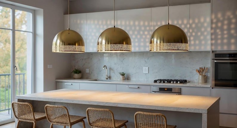 Handmade Brass Dome Pendant Light: Moroccan Minimalist Ceiling Lamp Handmade Brass Dome Pendant Light: Moroccan Minimalist Ceiling Lamp