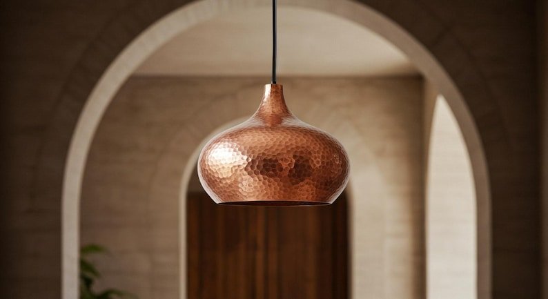Hand Hammered Copper Pendant Light: Moroccan Perforated Ceiling Lamp Hand Hammered Copper Pendant Light: Moroccan Perforated Ceiling Lamp