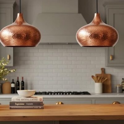 products-MoroccanPerforatedCeilingLamp7 Set of 2 Hammered Copper Gourd Pendant Lights