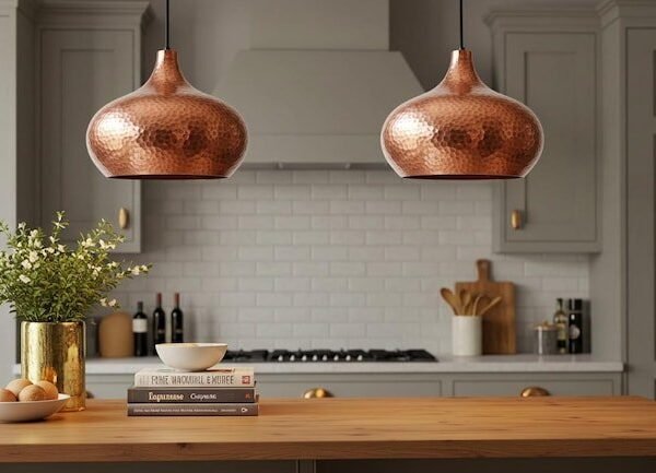 products-MoroccanPerforatedCeilingLamp7 Set of 2 Hammered Copper Gourd Pendant Lights