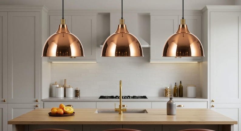 Hand Hammered Copper Dome Pendant Light - Moroccan Rustic Chandelier