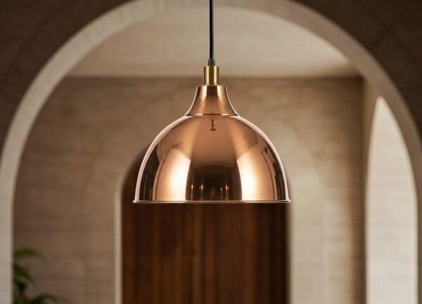 Handmade Polished Copper Dome Pendant Modern Minimalist Ceiling Light