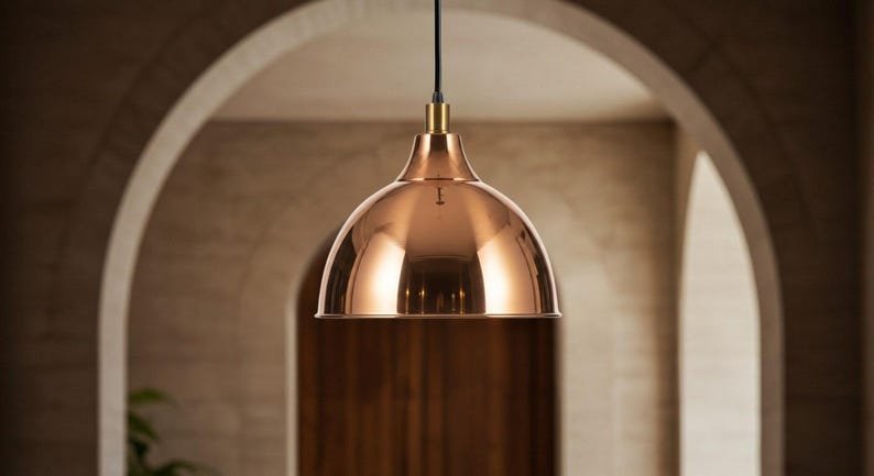 Handmade Polished Copper Dome Pendant Modern Minimalist Ceiling Light