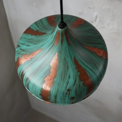 Handcrafted Copper Pendant Light: Green Patina Dome, Moroccan Style