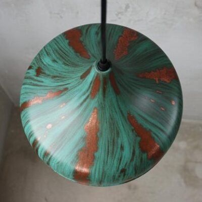 Handcrafted Copper Pendant Light: Green Patina Dome, Moroccan Style