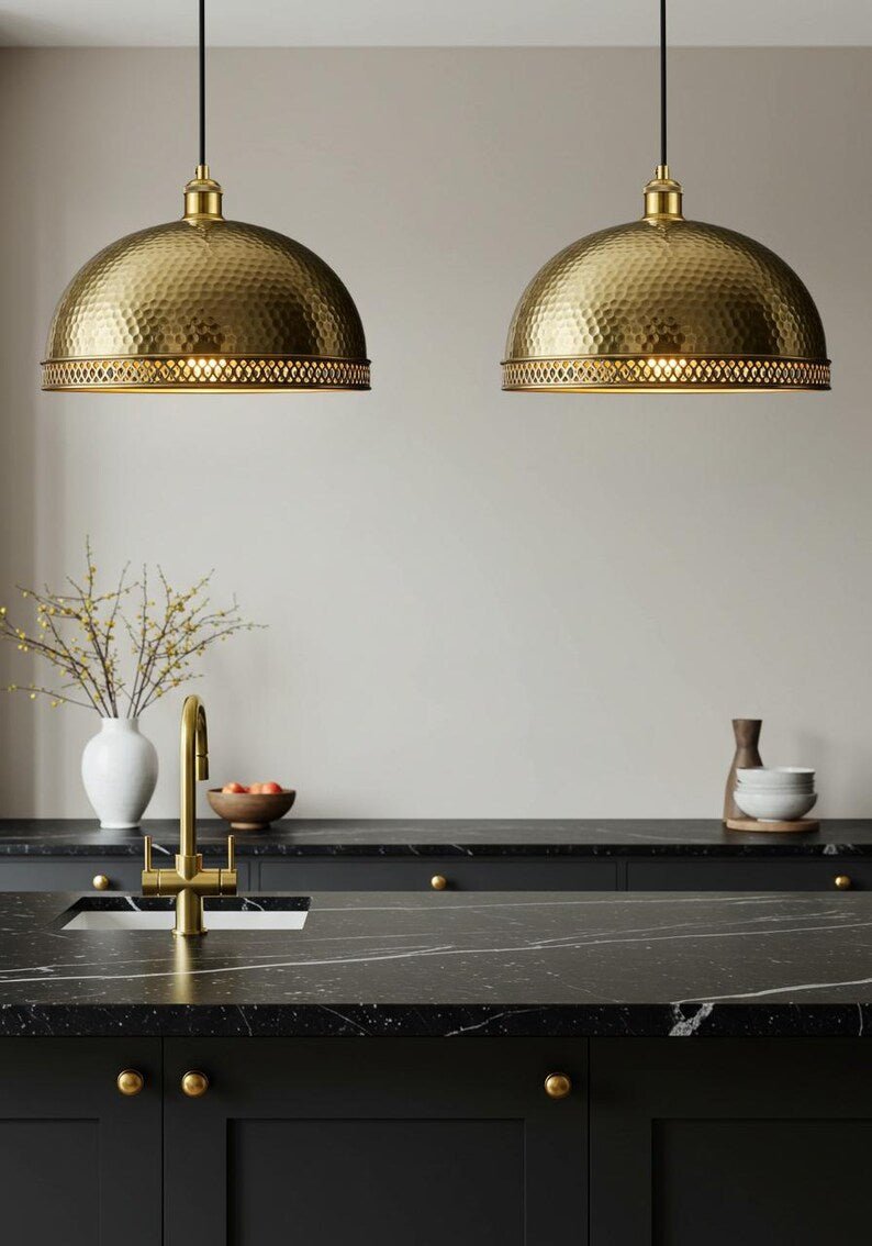 Handmade Brass Dome Pendant Light: Moroccan Style Hanging Lamp Handmade Brass Dome Pendant Light: Moroccan Style Hanging Lamp