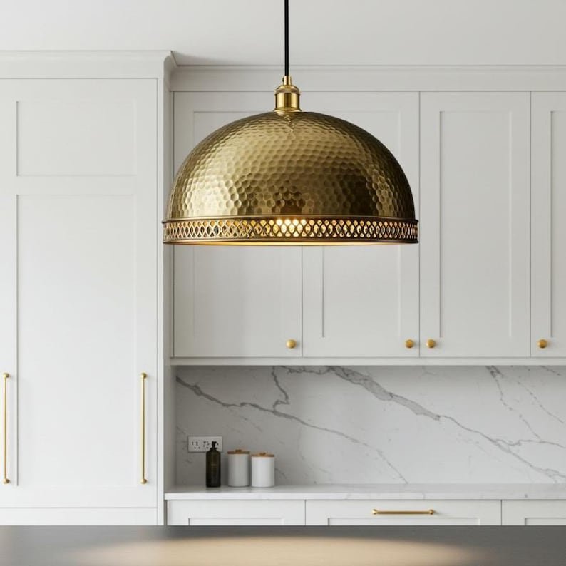 Handmade Brass Dome Pendant Light: Moroccan Style Hanging Lamp Handmade Brass Dome Pendant Light: Moroccan Style Hanging Lamp