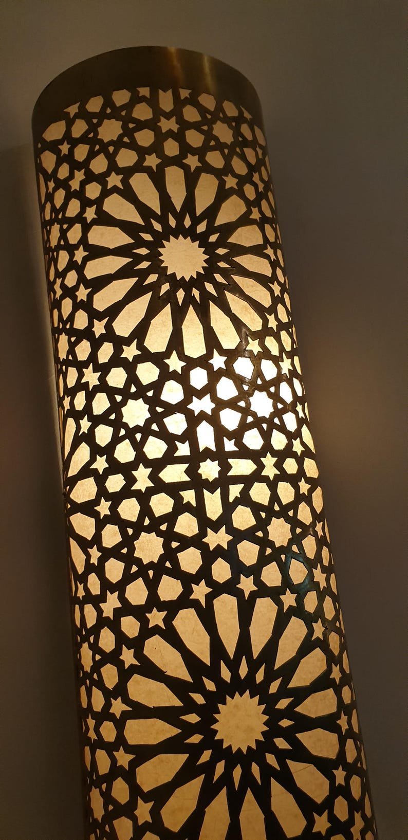 Moroccan Brass Wall Sconce Hand-Pierced Islamic Geometric Wall Light
