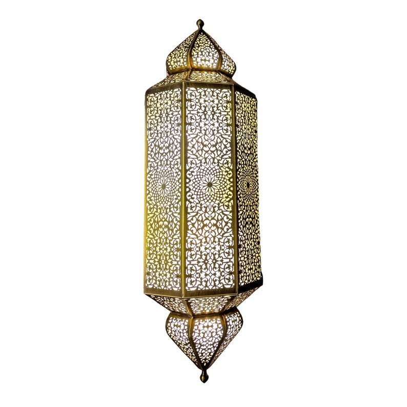 Tall Moroccan Brass Palace Wall Sconce