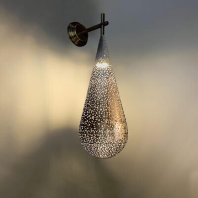 Handcrafted Pierced Metal Wall Lamp β Teardrop Design Antique Finish Sconce for Indoor & Outdoor Decor Handcrafted Pierced Metal Wall Lamp β Teardrop Design Antique Finish Sconce for Indoor & Outdoor Decor