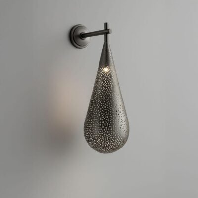 Handcrafted Pierced Metal Wall Lamp β Teardrop Design Antique Finish Sconce for Indoor & Outdoor Decor Handcrafted Pierced Metal Wall Lamp β Teardrop Design Antique Finish Sconce for Indoor & Outdoor Decor
