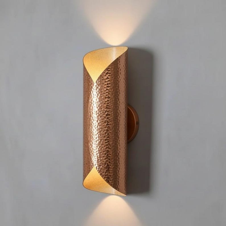 products-OutdoorcopperSconce9 Handmade Hammered Copper Cylinder Wall Sconce Modern Up & Down Light