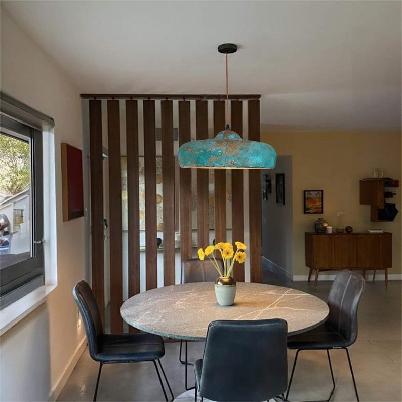 Flat Dome Copper Pendant Light β Oxidized Ceiling Lamp with Green Patina Finish for Decor Flat Dome Copper Pendant Light β Oxidized Ceiling Lamp with Green Patina Finish for Decor