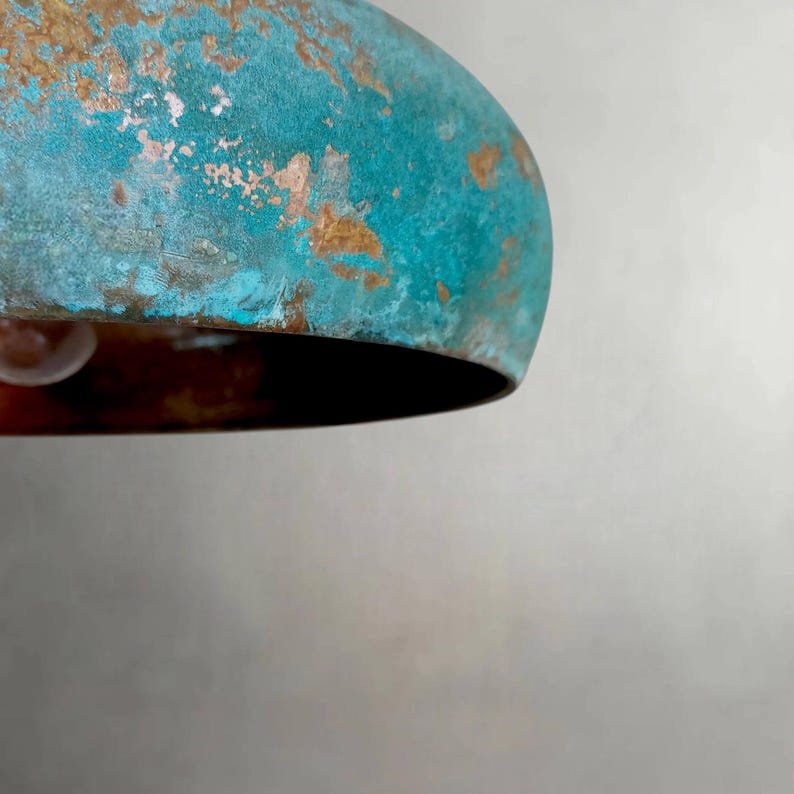 Flat Dome Copper Pendant Light β Oxidized Ceiling Lamp with Green Patina Finish for Decor Flat Dome Copper Pendant Light β Oxidized Ceiling Lamp with Green Patina Finish for Decor