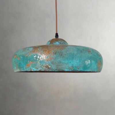Flat Dome Copper Pendant Light β Oxidized Ceiling Lamp with Green Patina Finish for Decor Flat Dome Copper Pendant Light β Oxidized Ceiling Lamp with Green Patina Finish for Decor