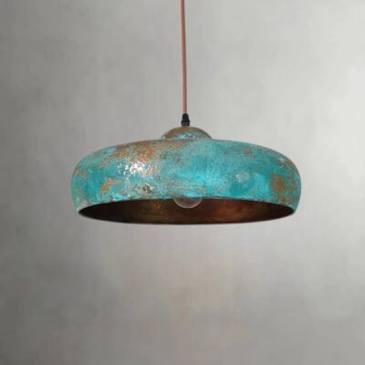 Flat Dome Copper Pendant Light β Oxidized Ceiling Lamp with Green Patina Finish for Decor Flat Dome Copper Pendant Light β Oxidized Ceiling Lamp with Green Patina Finish for Decor