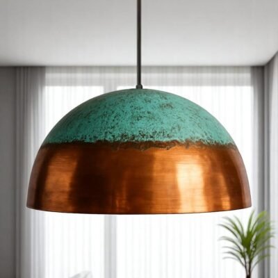 Handmade Oxidized Copper Dome Pendant Light: Green Patina, Rustic Lighting Handmade Oxidized Copper Dome Pendant Light: Green Patina, Rustic Lighting
