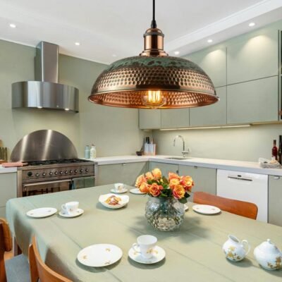 Oxidized Copper Kitchen Island Lighting , Green Patina Pendant Light