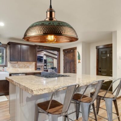 Oxidized Copper Kitchen Island Lighting , Green Patina Pendant Light