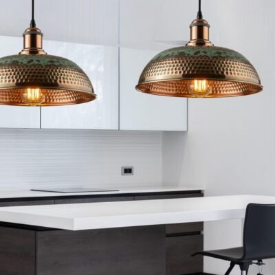 Oxidized Copper Kitchen Island Lighting , Green Patina Pendant Light