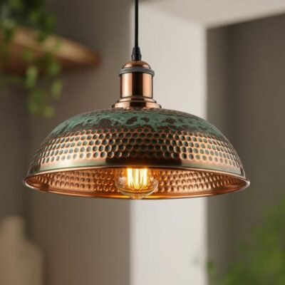 Oxidized Copper Kitchen Island Lighting , Green Patina Pendant Light