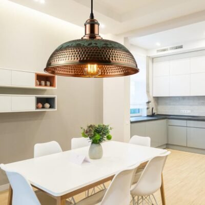 Oxidized Copper Kitchen Island Lighting , Green Patina Pendant Light