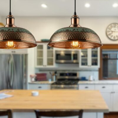 Oxidized Copper Kitchen Island Lighting , Green Patina Pendant Light
