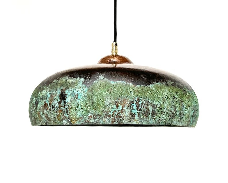 Oxidized Green Patina Copper Dome Pendant