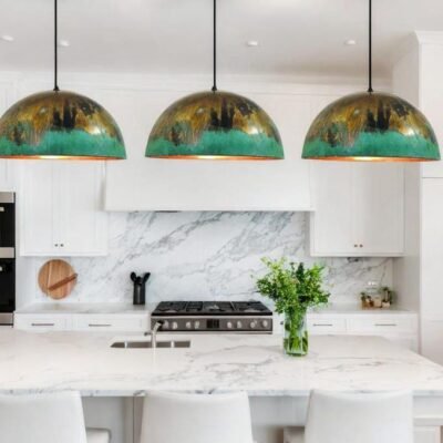 Green Patina Pendant Light , Patina Copper Kitchen Island Lighting