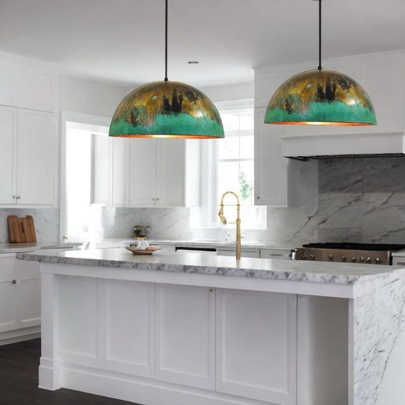 Green Patina Pendant Light , Patina Copper Kitchen Island Lighting