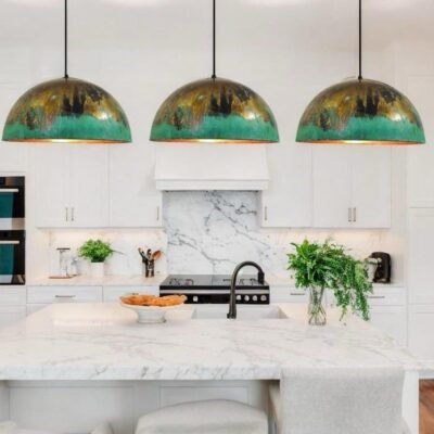 Green Patina Pendant Light , Patina Copper Kitchen Island Lighting