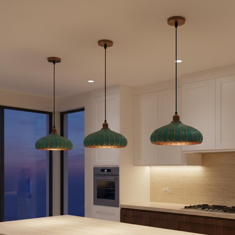 Handmade Moroccan Copper Dome Pendant Light - Green Patina Finish – Duty Free