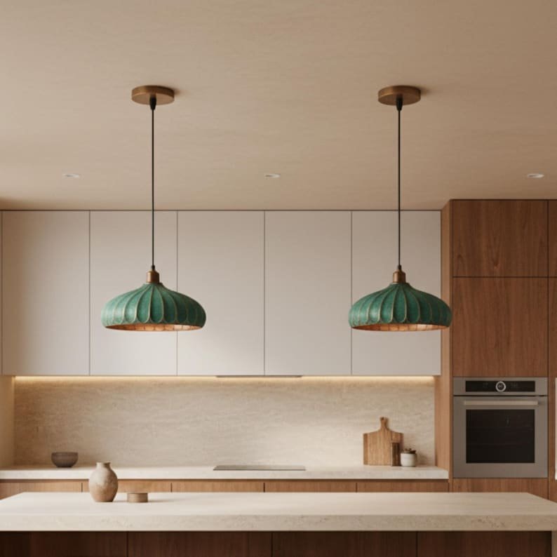 Handmade Moroccan Copper Dome Pendant Light - Green Patina Finish – Duty Free
