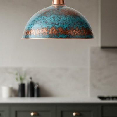 products-PatinaFinish111 Turquoise Patina Copper Dome Pendant Light Handmade Kitchen Island Lamp