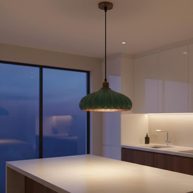 Handmade Moroccan Copper Dome Pendant Light - Green Patina Finish – Duty Free