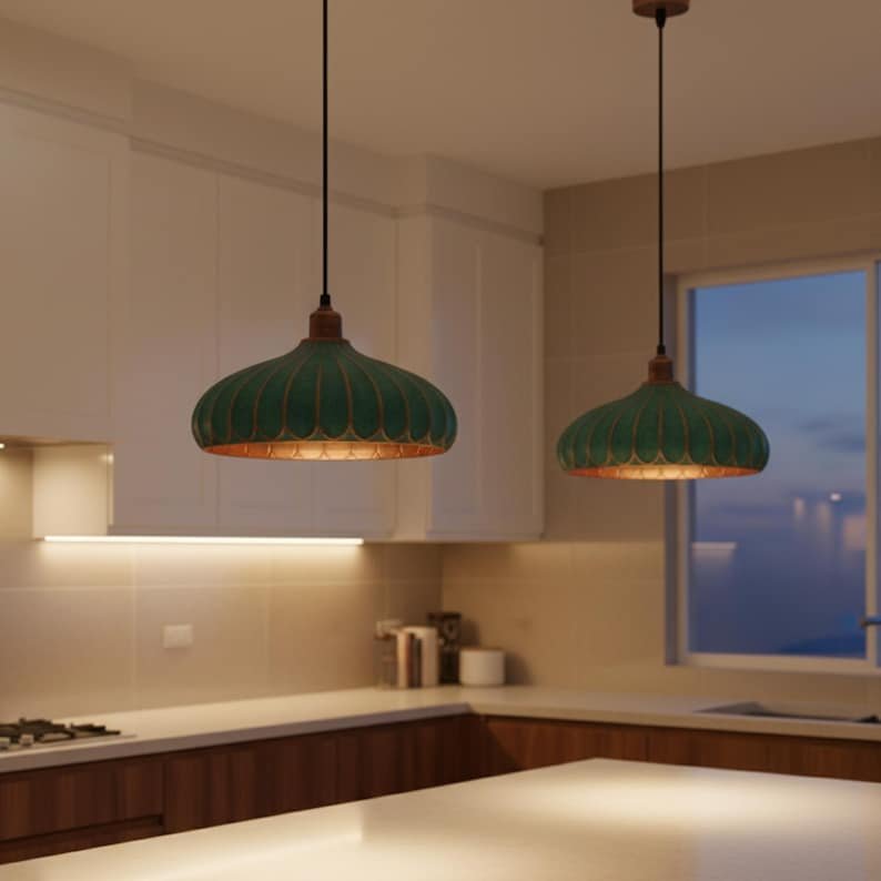 Handmade Moroccan Copper Dome Pendant Light - Green Patina Finish – Duty Free