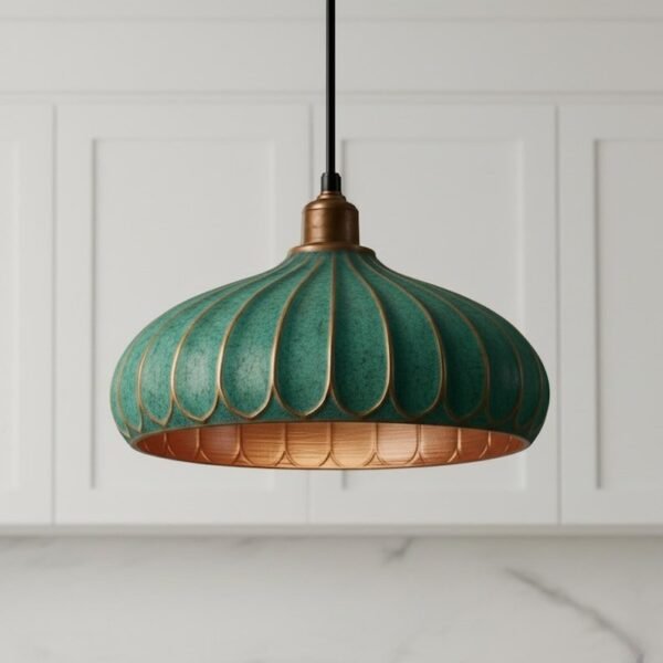 Handmade Green Patina Scalloped Brass Pendant Light