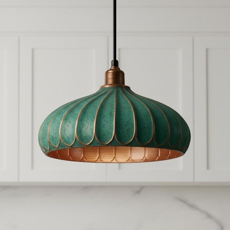 Handmade Moroccan Copper Dome Pendant Light - Green Patina Finish – Duty Free
