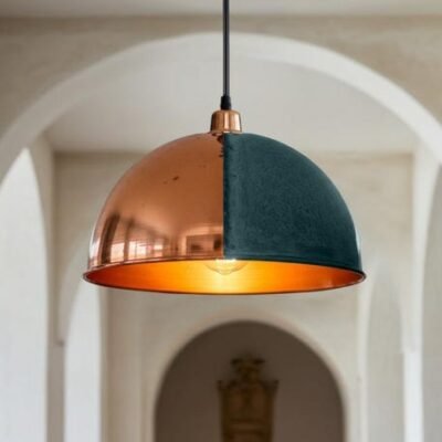 Handmade Copper Dome Pendant Light: Rustic Industrial Ceiling Lamp