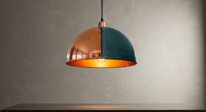 Handmade Copper Dome Pendant Light: Rustic Industrial Ceiling Lamp