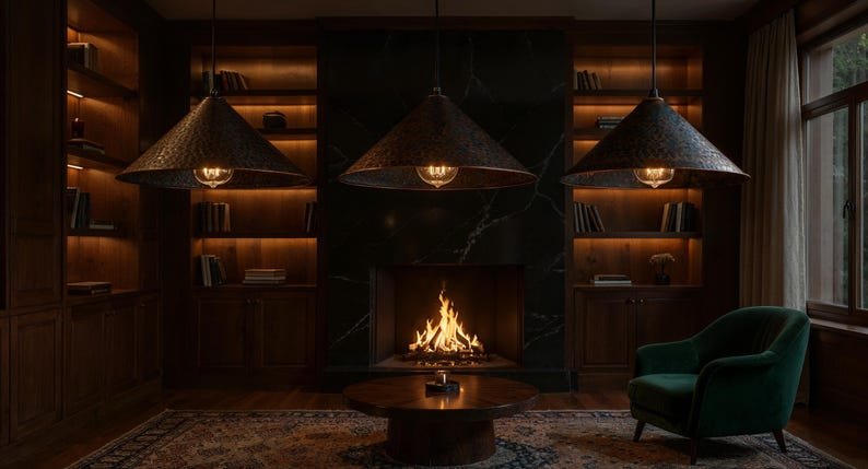 Handcrafted Patina Copper Dome Pendant Light: Rustic Moroccan Lighting