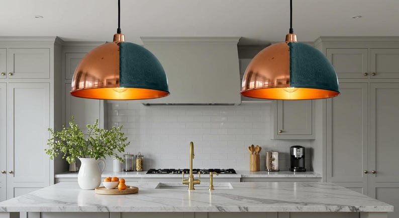 Handmade Copper Dome Pendant Light: Rustic Industrial Ceiling Lamp