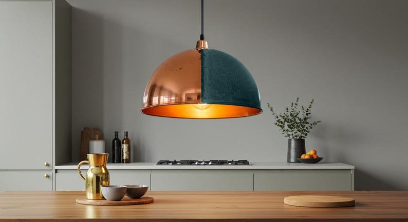 Handmade Copper Dome Pendant Light: Rustic Industrial Ceiling Lamp