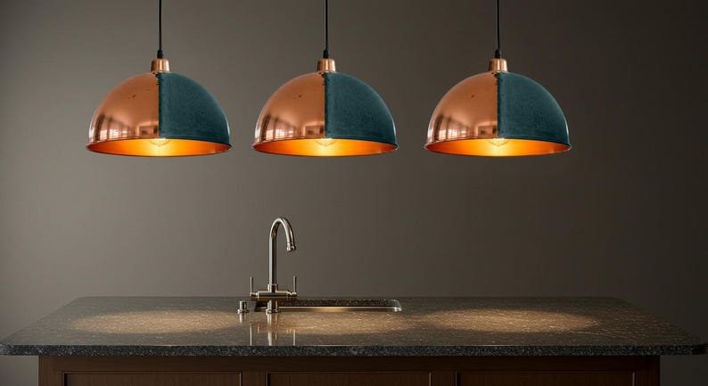 Handmade Copper Dome Pendant Light: Rustic Industrial Ceiling Lamp
